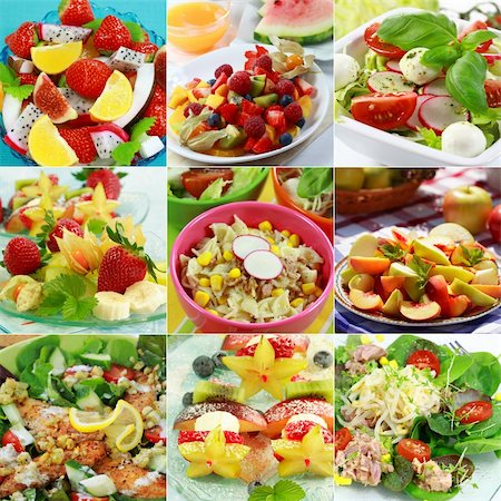 Different delicious vegetable and fruit salads Photographie de stock - Aubaine LD & Abonnement, Code: 400-04112024