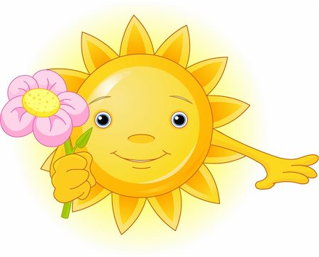 sun and fun cartoon - Cartoon Character  of Cute Summer Sun giving a flower Stock Photo - Budget Royalty-Free & Subscription, Code: 400-04112028