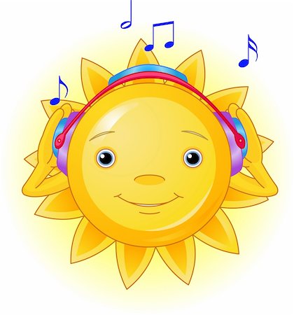 simsearch:400-04665876,k - Cartoon Character  of Cute Summer Sun listening to music Foto de stock - Super Valor sin royalties y Suscripción, Código: 400-04112164