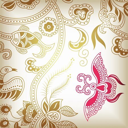 Floral Abstract and Butterfly in Chinese Style. Stockbilder - Microstock & Abonnement, Bildnummer: 400-04112337