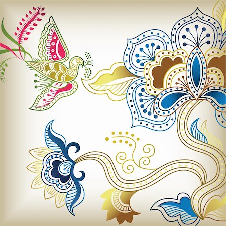 Floral Abstract with Bird in Chinese Style. Stockbilder - Microstock & Abonnement, Bildnummer: 400-04112341