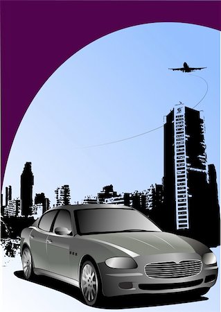 simsearch:400-05737063,k - Cover for brochure with urban silhouette and car image. Vector illustration Stock Photo - Budget Royalty-Free & Subscription, Code: 400-04112470
