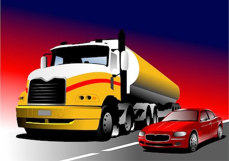 Car and truck on the road. Vector illustration Stock Photo - Budget Royalty-Free & Subscription, Code: 400-04112482