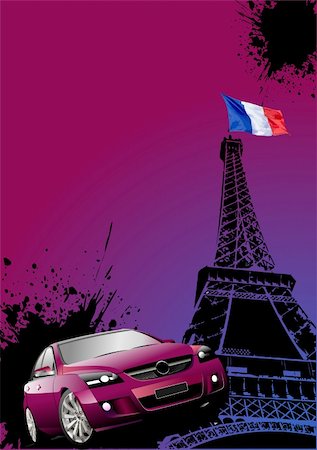simsearch:400-08165894,k - Cover for brochure with Paris image, France flag and car. Vector Foto de stock - Super Valor sin royalties y Suscripción, Código: 400-04112521