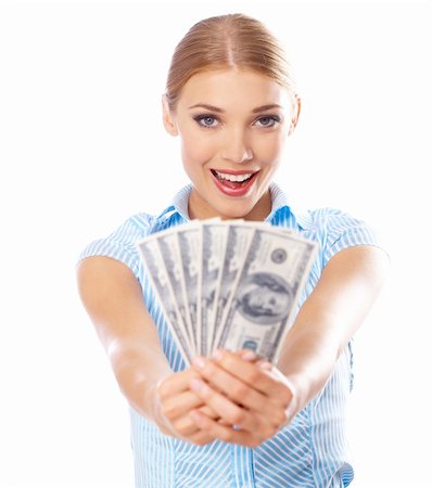 simsearch:400-05156727,k - Portrait of Beautiful business woman with dollar banknote Foto de stock - Super Valor sin royalties y Suscripción, Código: 400-04112648