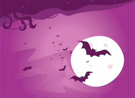 simsearch:400-04267920,k - Dark night with full moon. Bats are flying around. Art vector Illustration. Foto de stock - Super Valor sin royalties y Suscripción, Código: 400-04112820