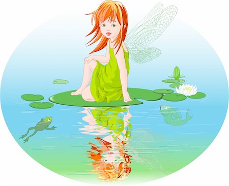 Little cute fairy elf sitting on Water lily leaf. Stock Photo - Budget Royalty-Free & Subscription, Code: 400-04113300