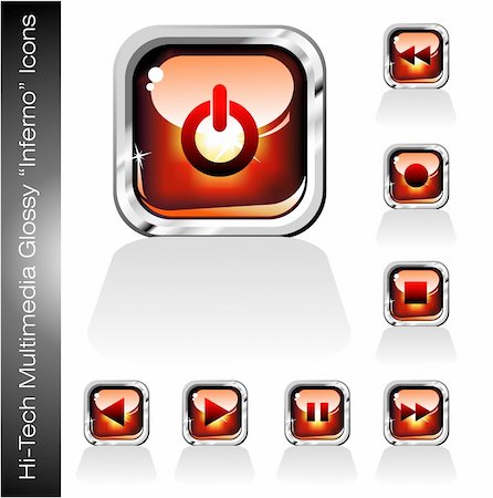 simsearch:400-04321465,k - Deep Red Glossy Multimedia Player Icons set Stock Photo - Budget Royalty-Free & Subscription, Code: 400-04113737