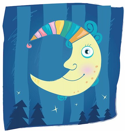 simsearch:400-05162551,k - Night moon – mystical symbol. Cartoon vector Illustration. Foto de stock - Super Valor sin royalties y Suscripción, Código: 400-04113776