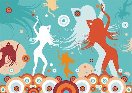 funky cartoon girls - background with a dancing girls Stock Photo - Budget Royalty-Free & Subscription, Code: 400-04113831