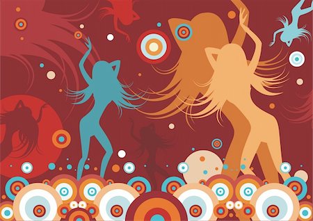 funky cartoon girls - background with a dancing girls Stock Photo - Budget Royalty-Free & Subscription, Code: 400-04113832