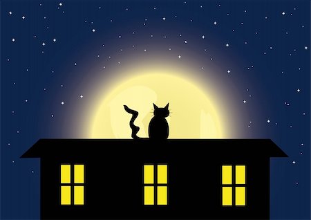 simsearch:400-04895156,k - Night background with the cat and full moon. Fotografie stock - Microstock e Abbonamento, Codice: 400-04113858