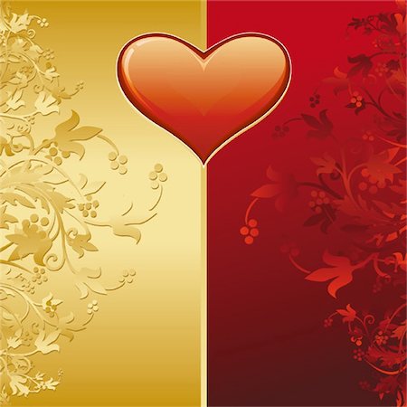 simsearch:400-04667710,k - Valentine card with gold decoration and heart shape Photographie de stock - Aubaine LD & Abonnement, Code: 400-04113957