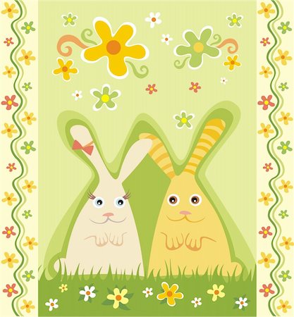 rabbit butterfly picture - Easter illustration with a two cute bunnies Stock Photo - Budget Royalty-Free & Subscription, Code: 400-04113966