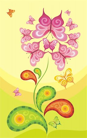 simsearch:400-04166441,k - vector illustration of a cute flower and colorful butterfly Foto de stock - Super Valor sin royalties y Suscripción, Código: 400-04113974