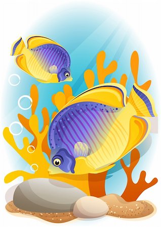 simsearch:400-04389429,k - Vector illustration - Two angelfish  on the seabed Stock Photo - Budget Royalty-Free & Subscription, Code: 400-04124016