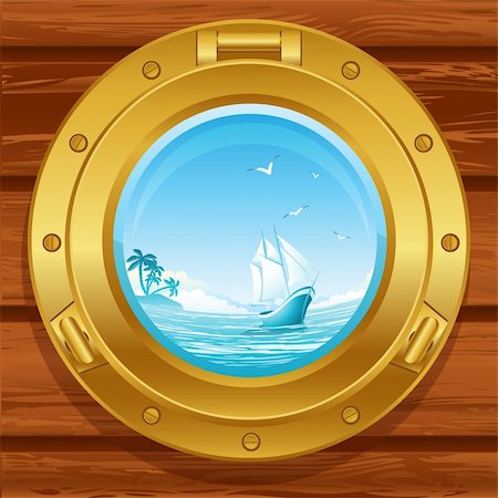 simsearch:400-04804018,k - Vector illustration - brass porthole on a wooden covering Stock Photo - Budget Royalty-Free & Subscription, Code: 400-04124012