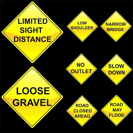 Vector Illustration of Eight Diamond Shape Yellow Road Signs Set 8 Fotografie stock - Microstock e Abbonamento, Codice: 400-04124195