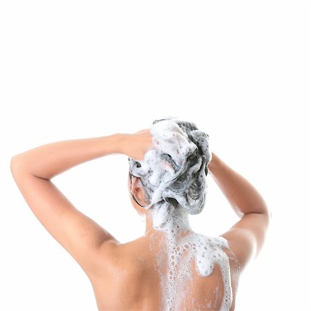 simsearch:6109-06195739,k - Young woman in shower washing her hairs isolated on white background Foto de stock - Super Valor sin royalties y Suscripción, Código: 400-04124190