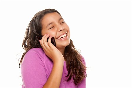 simsearch:400-04001639,k - Happy Pretty Hispanic Girl On Cell Phone Isolated on a White Background. Foto de stock - Super Valor sin royalties y Suscripción, Código: 400-04124327