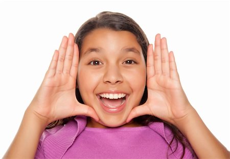 smiling young latina models - Pretty Hispanic Girl Framing Her Face with Hands Portrait Isolated on a White Background. Foto de stock - Super Valor sin royalties y Suscripción, Código: 400-04124323