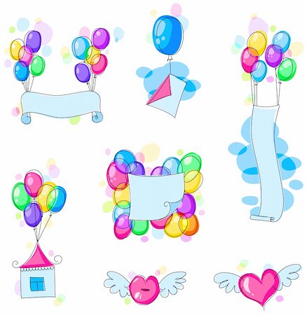 scrolled up paper - paper banners and other elements with colorful balloons Stock Photo - Budget Royalty-Free & Subscription, Code: 400-04124461