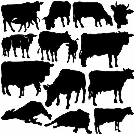 Cow Set Silhouettes 1 - black hand drawn illustration as vector Stock Photo - Budget Royalty-Free & Subscription, Code: 400-04124802