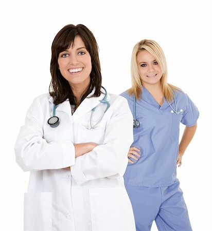 simsearch:400-04140639,k - Successful young doctors smiling over a white background Stock Photo - Budget Royalty-Free & Subscription, Code: 400-04125310