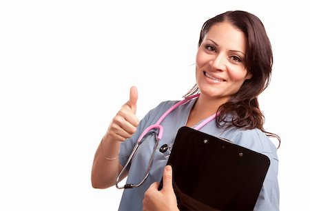 Attractive Hispanic Doctor or Nurse with Clipboard Isolated on a White Background. Stock Photo - Budget Royalty-Free & Subscription, Code: 400-04125532