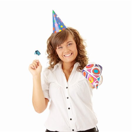 funny looking crowd - Young woman in business siut wearing party favors Stock Photo - Budget Royalty-Free & Subscription, Code: 400-04125805