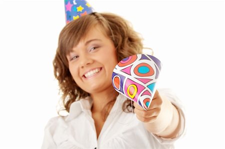 funny looking crowd - Young woman in business siut wearing party favors Stock Photo - Budget Royalty-Free & Subscription, Code: 400-04125807