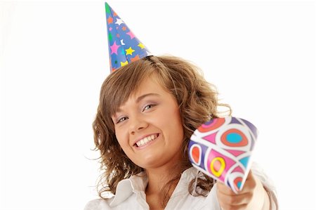 funny looking crowd - Young woman in business siut wearing party favors Stock Photo - Budget Royalty-Free & Subscription, Code: 400-04125808