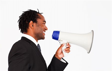 simsearch:400-04126489,k - Afro-american businessman making announcemnt through megaphone Stock Photo - Budget Royalty-Free & Subscription, Code: 400-04126279
