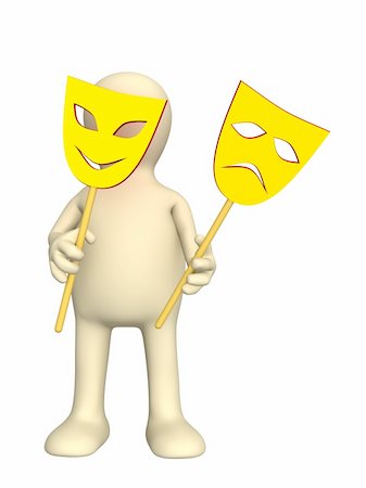 3d puppet with two yellow masks in hands Stock Photo - Budget Royalty-Free & Subscription, Code: 400-04126634