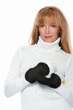 Girl wearing mittens on white isolated background Stock Photo - Budget Royalty-Free & Subscription, Code: 400-04126907
