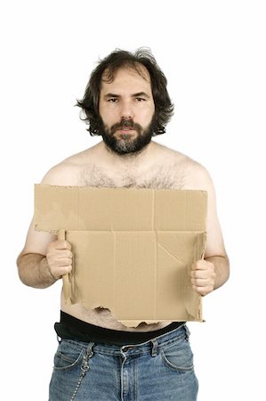 simsearch:400-05140130,k - A homeless man clutching a torn cardboard sign, filled with anxiety and hopelessness.  Add your own message. Foto de stock - Super Valor sin royalties y Suscripción, Código: 400-04127014