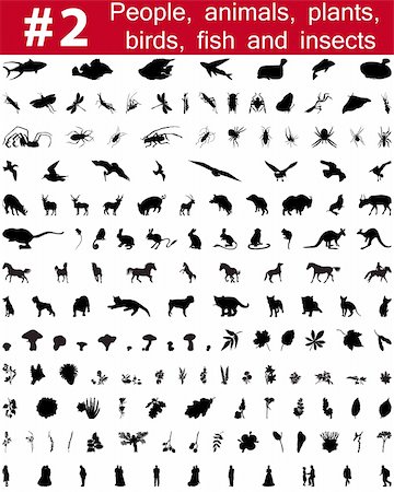 simsearch:400-04127031,k - 2. # Big collection de collage vector silhouettes de personnes, les animaux, les oiseaux, les poissons, les fleurs et les insectes de jeu Photographie de stock - Aubaine LD & Abonnement, Code: 400-04127027