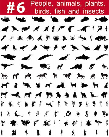 simsearch:400-04127031,k - Set # 6. Grande collection de collage vector silhouettes des personnes, des animaux, des oiseaux, des poissons, des fleurs et des insectes Photographie de stock - Aubaine LD & Abonnement, Code: 400-04127031