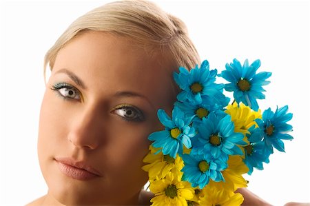 simsearch:400-06096871,k - nice beauty portrait of pretty blond girl with blue and yellow daisy and colored makeup Stock Photo - Budget Royalty-Free & Subscription, Code: 400-04127630