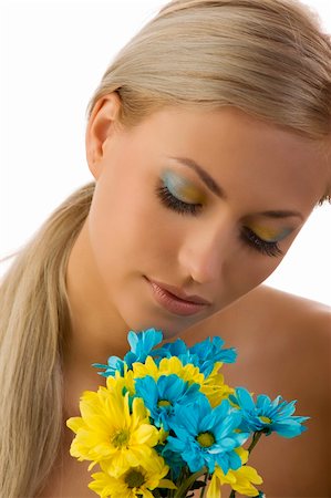 simsearch:400-06096871,k - cute girl with colored flowers and closed eyes with yellow and blue make up Stock Photo - Budget Royalty-Free & Subscription, Code: 400-04127632