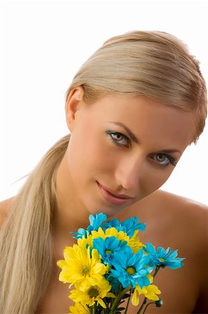 simsearch:400-06096871,k - graceful model with colored make up and some flowers near face Stock Photo - Budget Royalty-Free & Subscription, Code: 400-04127633