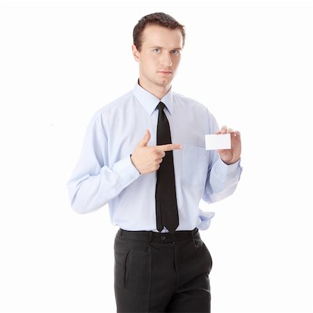 Businessman holding blank card isolated Stock Photo - Budget Royalty-Free & Subscription, Code: 400-04127729