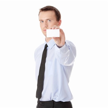 Businessman holding blank card isolated Stock Photo - Budget Royalty-Free & Subscription, Code: 400-04127730