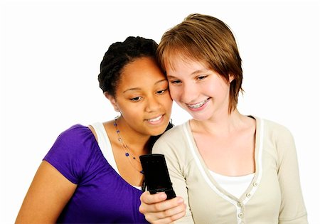 simsearch:400-04130279,k - Isolierte Porträt von zwei Weibliche Teenager mit Handy Stockbilder - Microstock & Abonnement, Bildnummer: 400-04128249