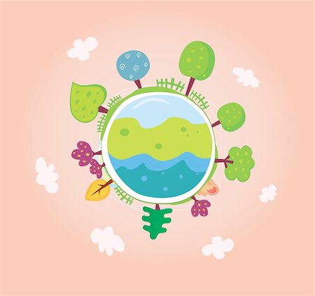 simsearch:400-05366140,k - We are going to rescue our planet! More trees everywhere. Green globe, VECTOR. Fotografie stock - Microstock e Abbonamento, Codice: 400-04128304