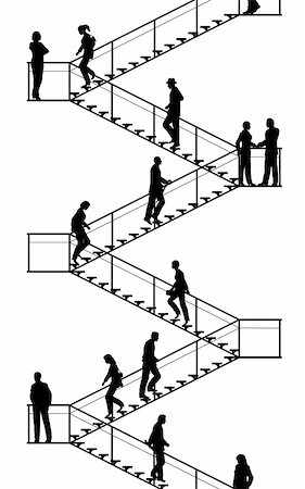 Editable vector silhouettes of people walking up and down flights of stairs with all elements as separate objects Stock Photo - Budget Royalty-Free & Subscription, Code: 400-04128316
