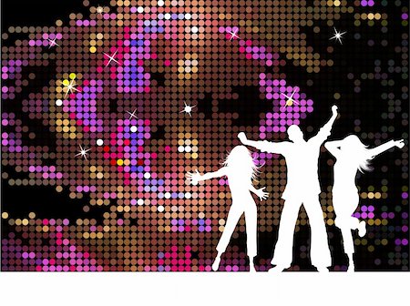 simsearch:400-04349797,k - Silhouettes of people dancing on disco background Stock Photo - Budget Royalty-Free & Subscription, Code: 400-04128325