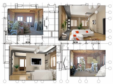 simsearch:400-03913551,k - the design of apartment project (before and after) Foto de stock - Super Valor sin royalties y Suscripción, Código: 400-04128529