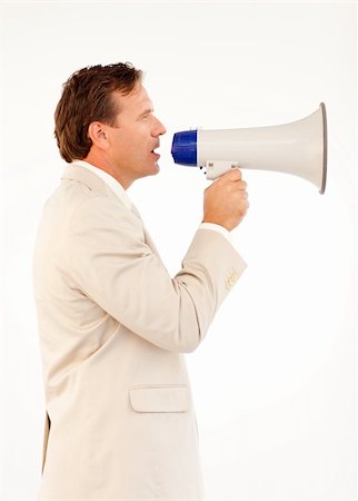 simsearch:400-04126489,k - Handsome senior businessman manager speaking through a megaphone Stock Photo - Budget Royalty-Free & Subscription, Code: 400-04129166