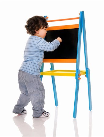 Little boy with chalkboard on white. Stock Photo - Budget Royalty-Free & Subscription, Code: 400-04129495